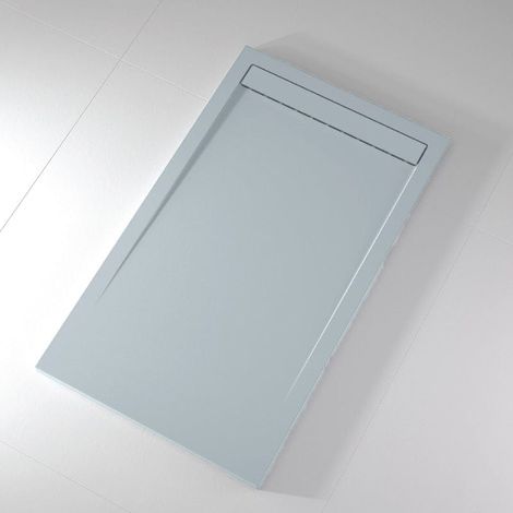 Mineralguss-Duschwanne extra flach CLEVER Schieferoptik GRAU 70x150 cm Auslaufschutz in Farbe (1/4)
