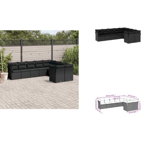 The Living Store Salon de jardin 9 pcs avec coussins noir résine tressée - Canapé de jardin (1/3)