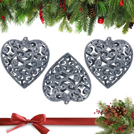 Lot de 3 boules de Noël à bulles cœur 10.5cm (1/2)