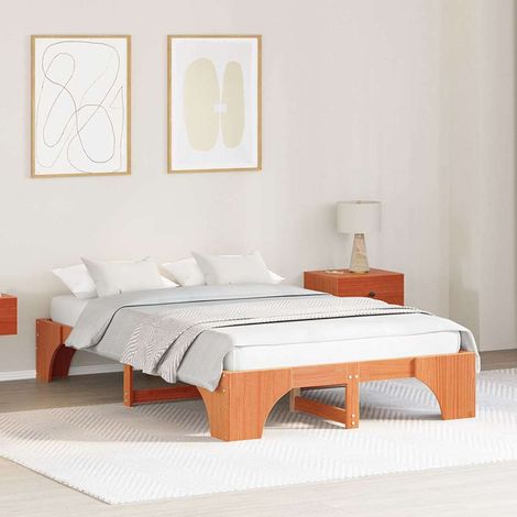 vidaXL Estructura de Cama Cera Marrón 120x200 cm en Madera de Pino Sólido (1/5)