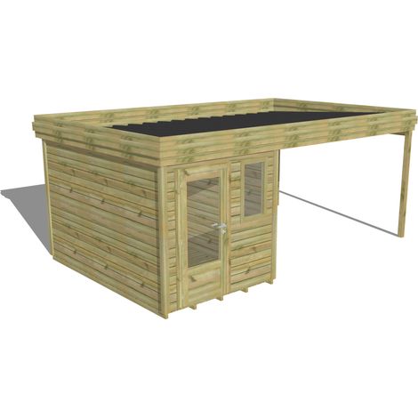 ABRI DE JARDIN bois Pin autoclave 27mm - 5,64x3,44m / 19,4m2 - Bac acier - Plancher bois (1/5)