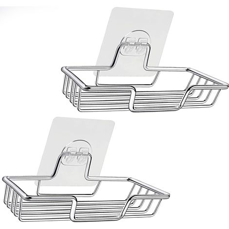 Juego de 2 jaboneras sin taladrar – cesta de acero inoxidable, soporte para esponja, para uso en baño/cocina/aseo