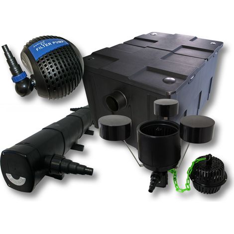 Set: Bio filtro para estanque 60.000 l 72 W UVC clarificador 80 W Bomba Skimmer jardin