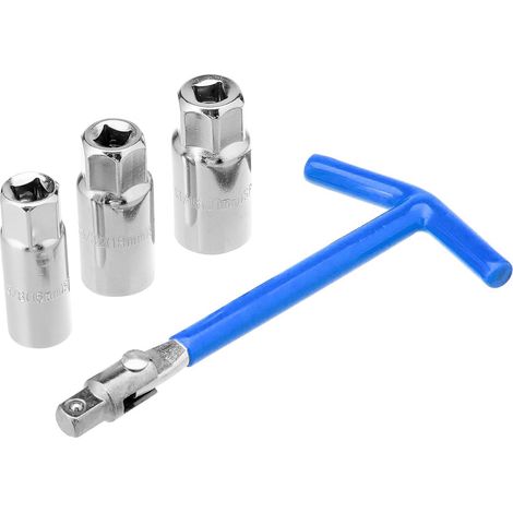 Llave Para Bujias En T Articulada con 3 vasos 16, 18 y 21 mm (1/2)