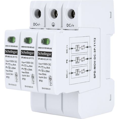 Parafoudre DC 3P - Protection T1+T2 - 8kA - 1000V - Rail DIN - SCHELINGER (1/5)