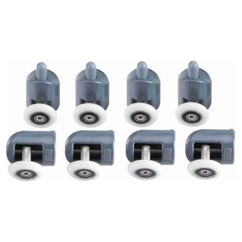 8Pcs Galet Ajustables Dual Rouleau Roulette Roue Coureurs Poulies Guides Porte Douche Salle de Bain Rechange (4 Rouleaux Supérieurs 4 Rouleaux Bas Vis Capuchons De Couverture) (Single Wheel) (1/5)