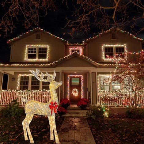 Beleuchtete Weihnachtshirsche für den Garten, Weihnachts-Rentierdekorationen mit LED-Lichtern, künstliche, vorbeleuchtete Weihnachtsdekoration für den Vorgarten (1/4)