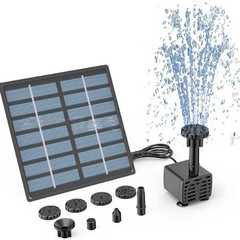 Solar-Teichpumpe, Solarbrunnen, 7 V, 1,4 W, Solarwasserpumpe mit 6 Brunnenmotiven, Schwimmpumpe für Wasserspiele, Raum (1/4)