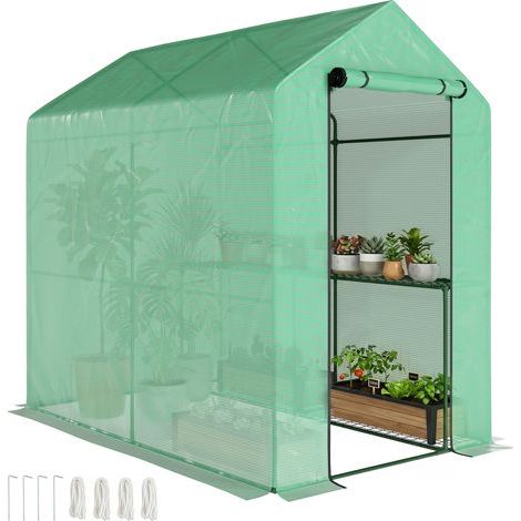 Serre da giardino in PE con scaffale a 2 livelli. Serra da balcone. Telo rinforzato 140 g/m². Telaio in acciaio. 186x120x190cm. Verde (1/5)