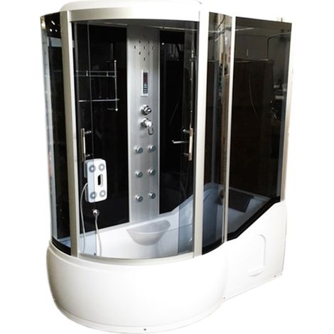 Baignoire balnéo douche hydromassage 170 x 90 cm – 9 LEDs chromothérapie – Système de ventilation – Colonne de douche avec radio – Eliteshopping (1/5)