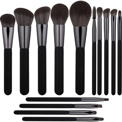 Ensemble de pinceaux de maquillage - Pinceaux Kabuki en fibres synthétiques pour poudre, blush, eyeliner liquide, fard à paupières, lèvres et sourcils (1/5)