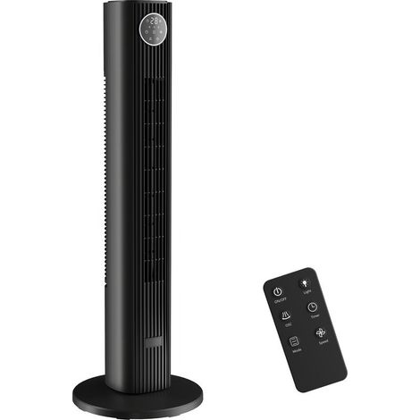 Ventilateur tour silencieux 28 dB – Vitesse 8 m/s – 12 vitesses – 4 modes – Minuterie 12 h – Noir (1/5)