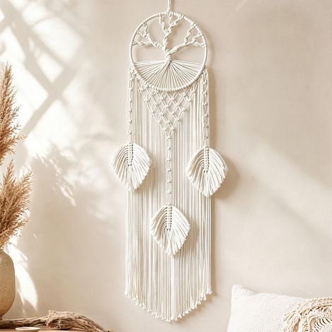 Arbre de vie attrape-rêves en macramé, style bohème, fait à la main, avec plumes et perles, décoration d'intérieur, attrape-rêves, petite bénédiction de « préservation de la beauté » pour chambre à (1/5)