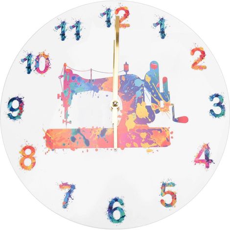 Horloge murale imprimée aquarelle machine à coudre, panneau d'atelier de couture, décoration silencieuse, horloge murale de tailleur (1/5)
