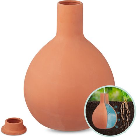 Relaxdays Olla de Riego, 7,5 l, Oya de Arcilla, Sistema Autoriego, Huerto e Invernadero, Cono Regar Plantas, Terracota (1/5)