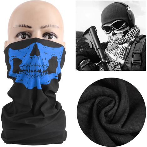 Lot de 2 masques de moto en forme de crâne, sans coutures, bleus. (1/5)