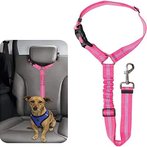 Verstellbares Autosicherheitsgurt-Geschirr für Hunde – Elastisches Hundegeschirr – Robuste Leine für Hunde, Katzen und Haustiere (Hauptmodell) (rosa) (1/5)