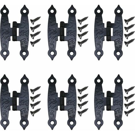 Antike schwarze dekorative Blumenscharniere – 18er-Set – 65 x 33 mm – für Möbel und Schränke – mit Schrauben – Vintage-Hardware