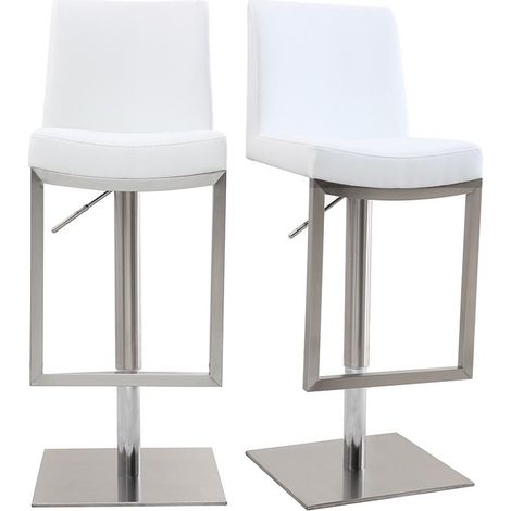 Barhocker höhenverstellbar weiß und verchromter Stahl (2er-Set) KYLE (matt)