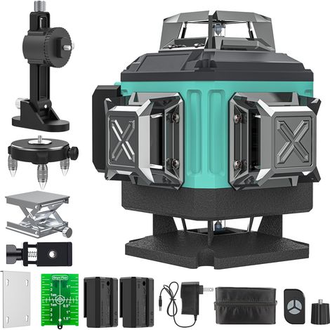 Niveau Laser Chantier Autonivelant 360° x 4, Lazer Niveaux 4D 16 Lignes Laser, Autonivellement et Mode Pulsé Extérieur, 2 x Batterie, Nivellement Automatique, Support Rotatif, Télécommande (1/5)