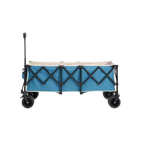 Foldable Extended Wagon with 220lbs Weight Capacity, Heavy Duty 300L Folding Utility Garden Cart with Big All-Terrain Beach Wheels & Drink Holders. Blue