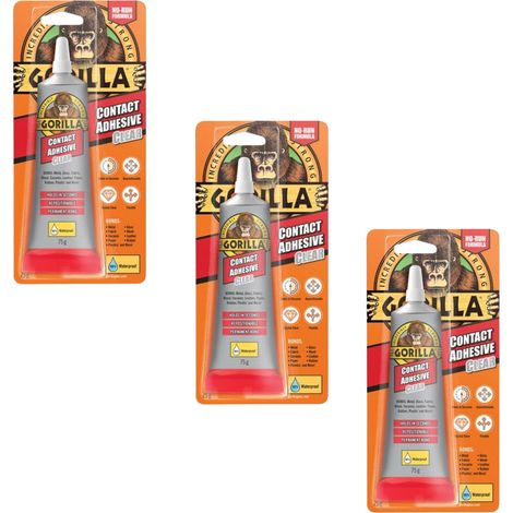 Gorilla Contact Adhesive Clear 75G - Pack of 3, Waterproof Bond (1/2)
