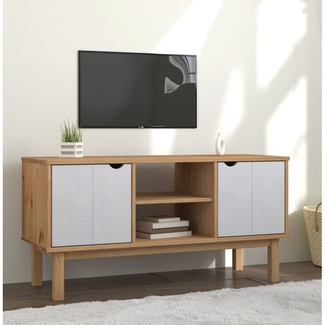 TV-Schrank OTTA Braun&Weiß 113,5x43x57 cm Massivholz Kiefer (1/5)
