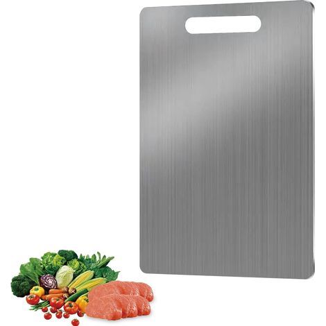 Tagliere in acciaio inox 304, 34 x 23 cm, tagliere a doppia faccia in titanio per uso alimentare, adatto per carne, frutta, pasta e verdura. (1/5)
