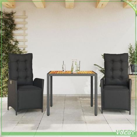 Ensemble de salle à manger de jardin - 3213338 - Noir - Résine tressée & plateau acacia - 2 places (1/5)