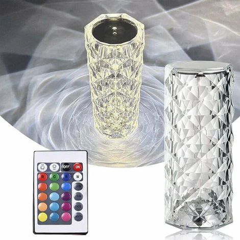 Desk Lamp Diamond Crystal Table Lamp, Creative Pink Crystal Lamp, Multicolor Touch Remote Control Atmosphere Table Lamp, USB Charging, for Bedroom/Bar/Restaurant (16 Colors) (1/5)