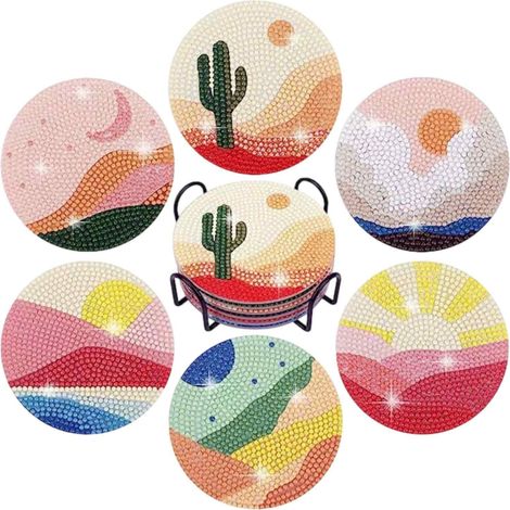 Set De Sous-Verres En Peinture À Diamants - 6 Pièces - Motif Paysage Abstrait - Kit Complet Avec Support Et Accessoires (1/5)