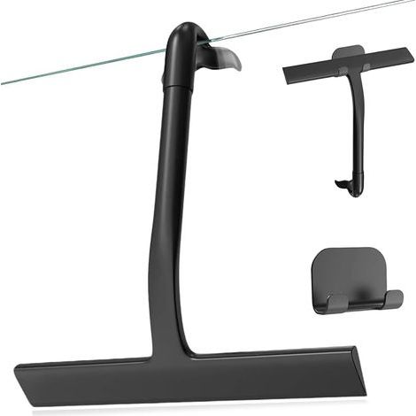 Shower Squeegee Shower Squeegee with Silicone Holder Self-Adhesive Shower Squeegee Silicone Shower Squeegee for Bathroom Window Mirror 21 cm Black