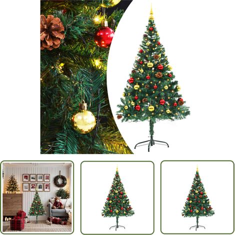 Arbre de Noël avec LED - vidaXL Arbre de Noël artificiel pré-éclairé avec boules vert 150 cm - Arbre de Noël extérieur (1/5)