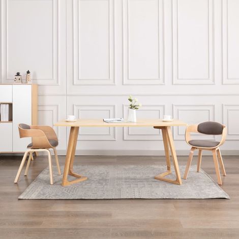 Chaises de salle à manger 2 pcs Bois courbé et tissu taupe (1/5)