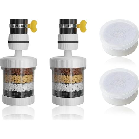 2 Pièces Filtre Eau Robinet Filtre De Robinet 360° 6 Couches Filtrantes, Avec 20 Morceaux De Coton Filtrant, Pour La Maison, La Cuisine, L'Évier, La Salle De Bain (1/5)