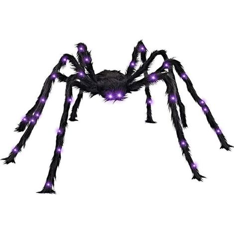 Araignée Halloween Decoration avec LED, Araignée Geante Effrayante Poilue 125cm, Deco Halloween Interieur Exterieur, Accessoire (1/5)