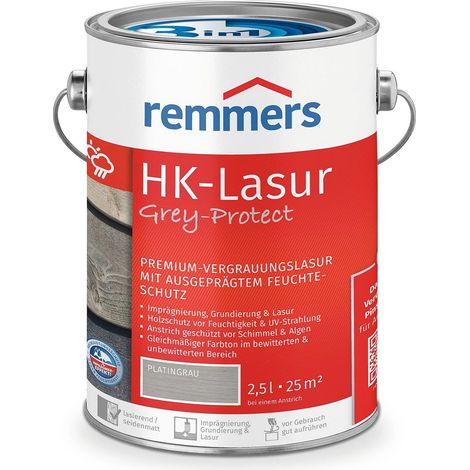 Remmers HK-Lasur 3in1 Grey-Protect platingrau, 2,5 Liter, Holzlasur für Vergrauung außen, 3 Holzschutz Produkte in einem, Feuchtigkeit- und UV-Schutz
