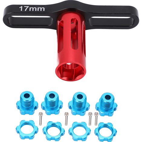 écrous hexagonaux de 17 mm pour moyeux de roue cannelés avec outil de démontage pour Traxxas Summit EREVO 1/10 (bleu) (1/5)