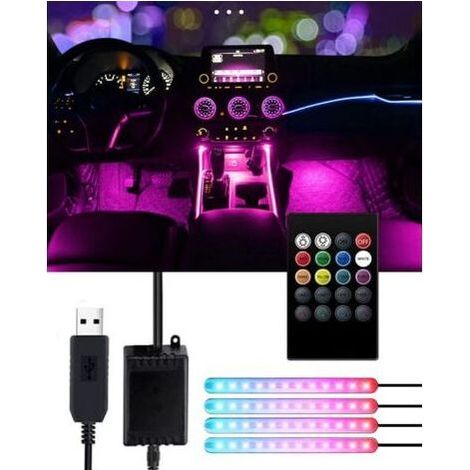 Auto-Innenbeleuchtung, LED-Autozubehörleuchte, 4 Streifen mit 48 LEDs, 8 Farben, Ton- und Fernbedienung, USB-Leiste für Autoladegerät, DC 5V [Energieklasse A++] (1/5)