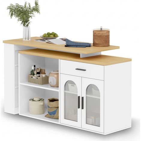 Kücheninsel mit 360 Grad Drehbarer Tischplatte, 1 Schublade und Verstellbaren Böden, MDF, 136 x 50 x 78 cm, Weiß (1/5)