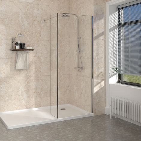NRG Walk in Shower Enclosure Wet Room Panels Easy Clean Glass 900mm Shower Screen with 215mm Return Panel (1/5)