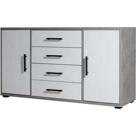 Credenza moderna 4 cassetti + 2 ante ossido+bianco cemento già montato L136 H78 P40 - consegnato già montato (1/2)