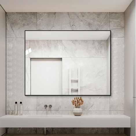 Wandspiegel 60x80 cm aus Glas, schwarzer Aluminiumrahmen, reversibel fürs Bad – MEUBLIV (1/5)