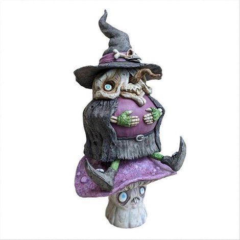 Statue de sorcière, ornements de sorcière en résine pour jardin, sorcière chevauchant un champignon, sculpture de sorcière, ornements pour un joyeux Halloween (1/5)