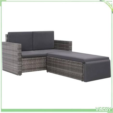 Salon de jardin - FAFEICY - 44422 - Résine tressée - Canapé 2 places avec coussins - Gris (1/5)