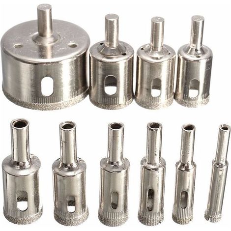 Juego de 10 brocas HSS con revestimiento de diamante para perforar azulejos, mármol, vidrio y cerámica brocas para herramientas eléctricas, de 3 a 50 mm. (1/4)