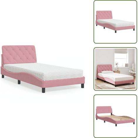 The Living Store Lit avec matelas rose 100x200 cm velours - Matelas en mousse (1/5)