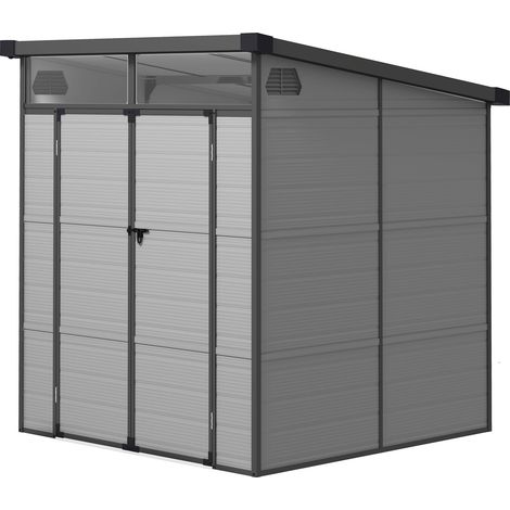 Gerätehaus Kunststoff 3,24m³ 190x191x215cm Geräteschuppen mit Pultdach, Abschließbarer Tür, wetterfest Gartenhaus, Outdoor Garten Schuppen Schrank für Hinterhof, Außenbereich, Hellgrau Aosom