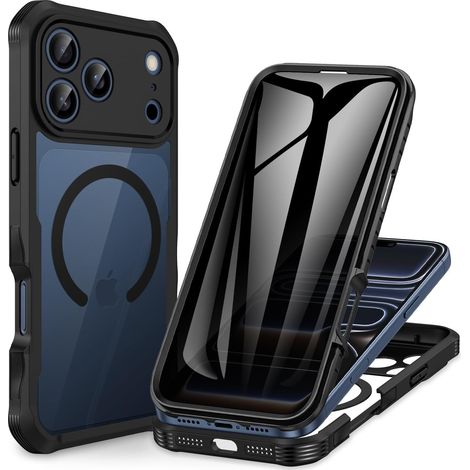 Magnétique Anti Espion Coque iPhone 17 Pro [Compatible avec MagSafe] intégré 9H Verre Trempé Protection écran et Protection Caméra, 360° Antichoc Téléphone Housse Case Intégrale Etui -Noir (1/5)