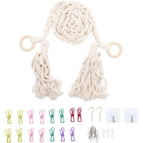 Chaîne de rangement mural pour peluches avec pinces et crochets, gain de place, décoration chambre d'enfants, couleur beige (1/5)